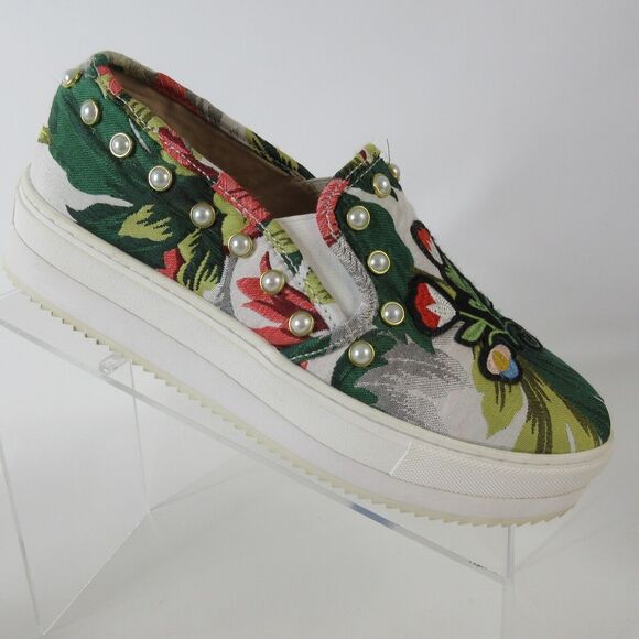 Steve Madden Platform Sneakers Womens Sz 9 B Slick P Floral Pearl Type Studs - Picture 2 of 10